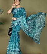 Blue astita tayari cotton saree with inner & pocket