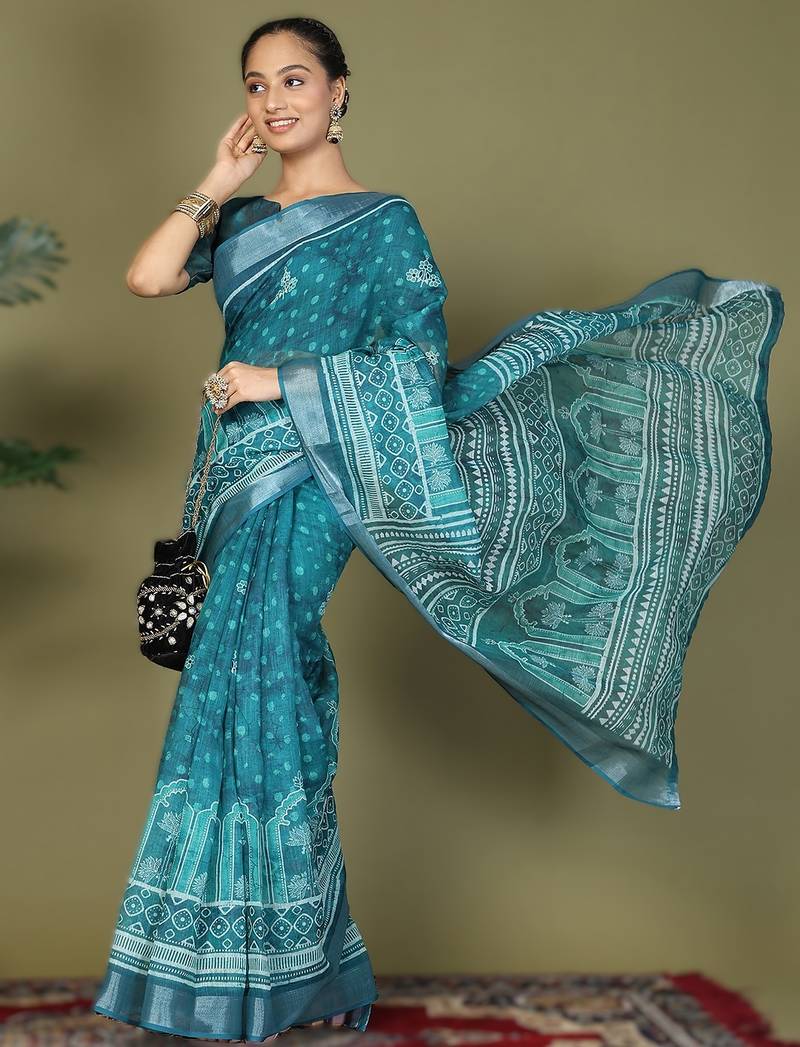 Blue astita tayari vol-2 ready-to-wear cotton saree with inner & pocket | casual & uniform wear