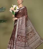 Brown astita tayari cotton saree with inner & pocket
