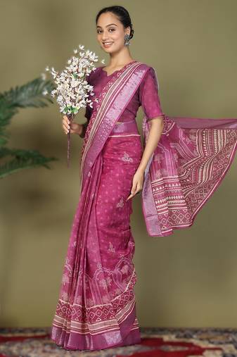 Pink astita tayari vol-2 ready-to-wear cotton saree with inner & pocket | casual & uniform wear
