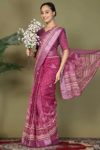 Pink astita tayari cotton saree with inner & pocket