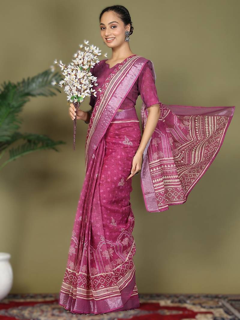 Pink astita tayari vol-2 ready-to-wear cotton saree with inner & pocket | casual & uniform wear