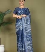 Navy blue astita tayari cotton saree with inner & pocket