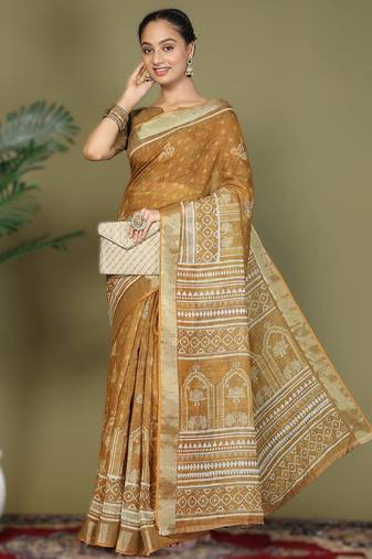 Yellow astita tayari cotton saree with inner & pocket