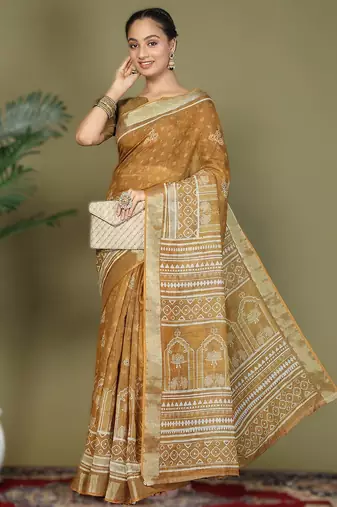 Yellow astita tayari cotton saree with inner & pocket