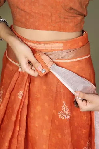 Orange astita tayari cotton saree with inner & pocket