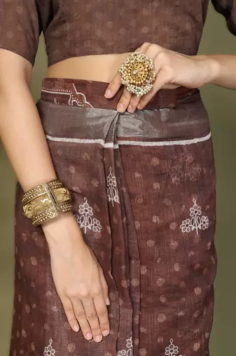 Brown astita tayari cotton saree with inner & pocket
