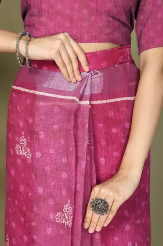 Pink astita tayari cotton saree with inner & pocket