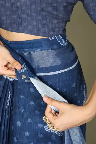 Navy blue astita tayari cotton saree with inner & pocket