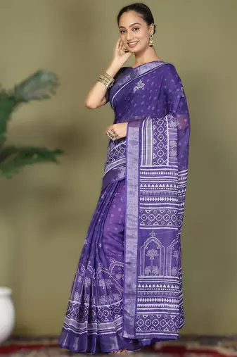 Purple astita tayari cotton saree with inner & pocket