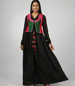 Black vichitra silk jacket gown set
