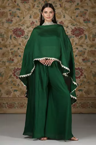 Green vichitra silk cape palazzo set