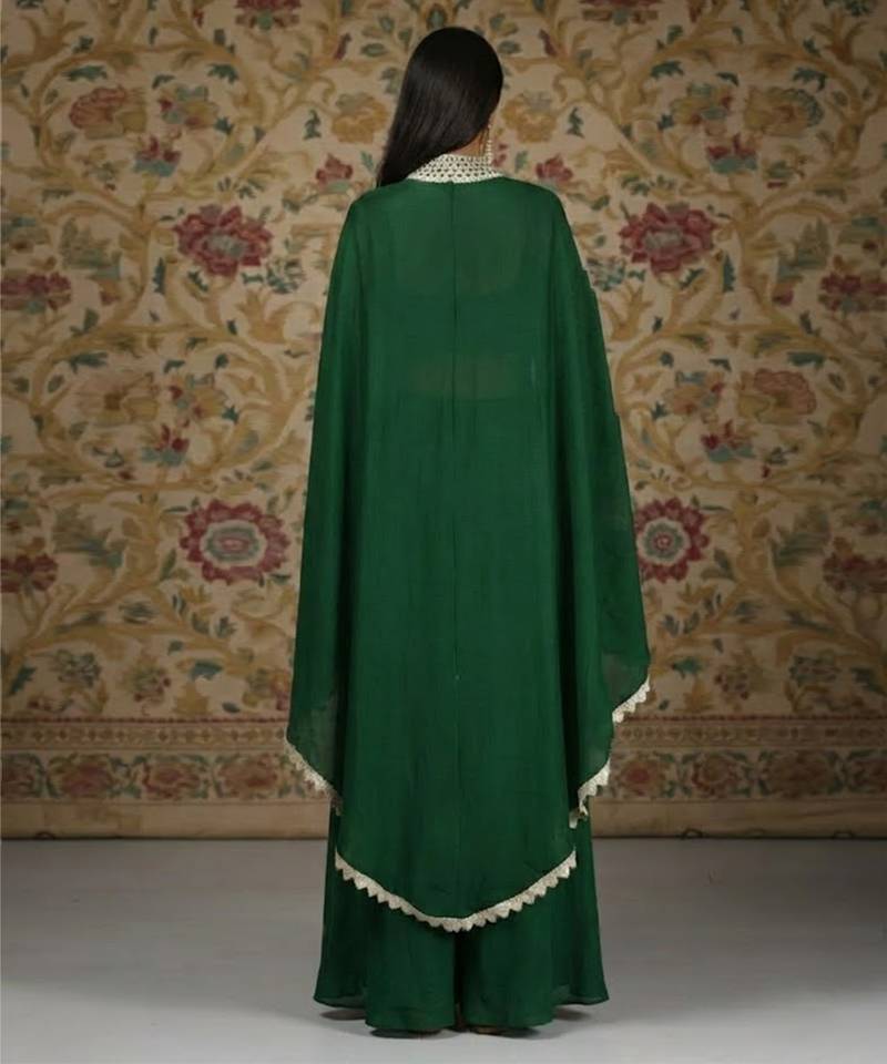 Green vichitra silk cape palazzo set