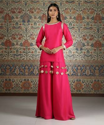 Pink vichitra silk kurta palazzo set 1