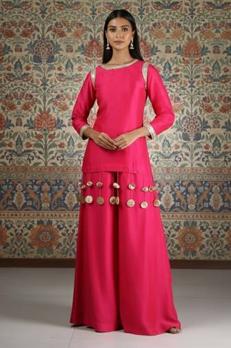 Pink vichitra silk kurta palazzo set