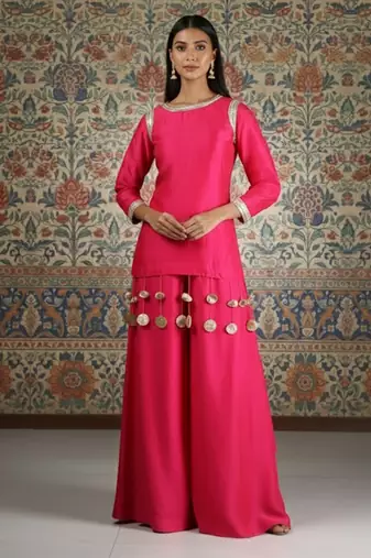 Pink vichitra silk kurta palazzo set