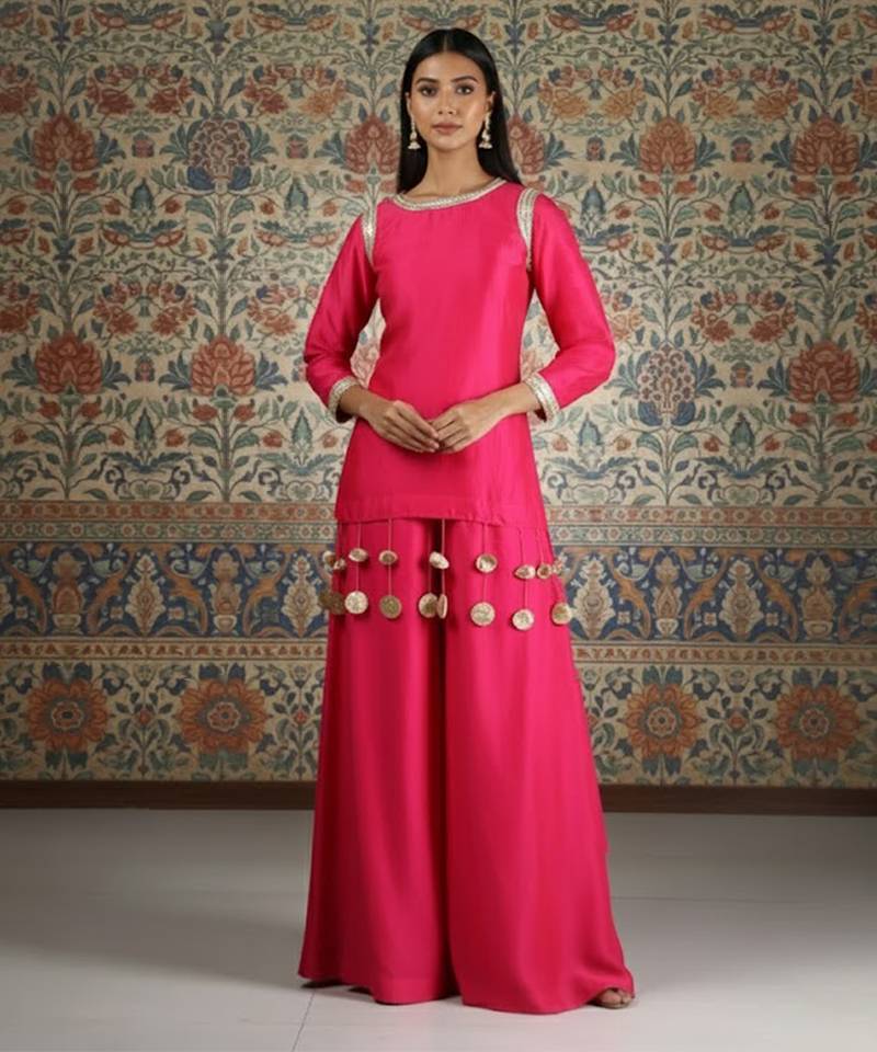 Pink vichitra silk kurta palazzo set