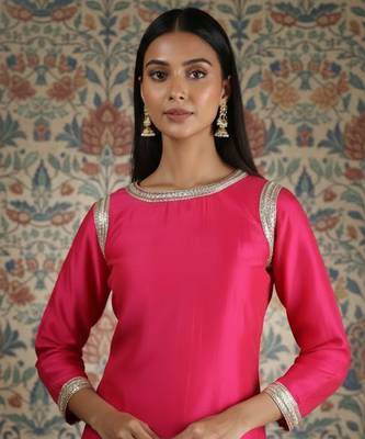 Pink vichitra silk kurta palazzo set 2