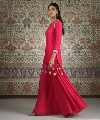 Pink vichitra silk kurta palazzo set 3