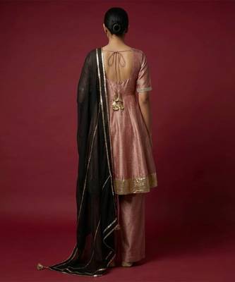 Onion pink vichitra silk kurta set 2