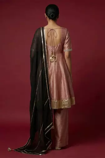 Onion pink vichitra silk kurta set