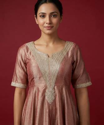 Onion pink vichitra silk kurta set 3