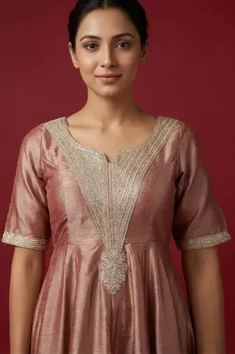 Onion pink vichitra silk kurta set
