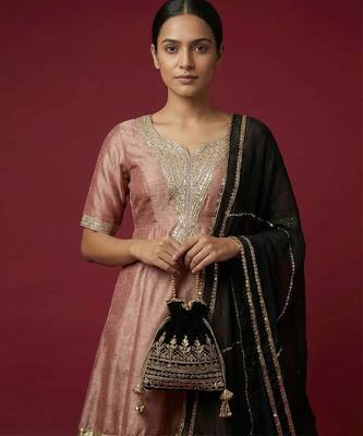 Onion pink vichitra silk kurta set 4