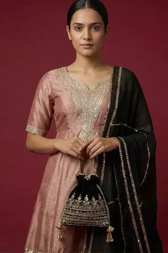 Onion pink vichitra silk kurta set