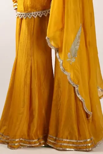 Mustard yellow vichitra silk kurta palazzo set