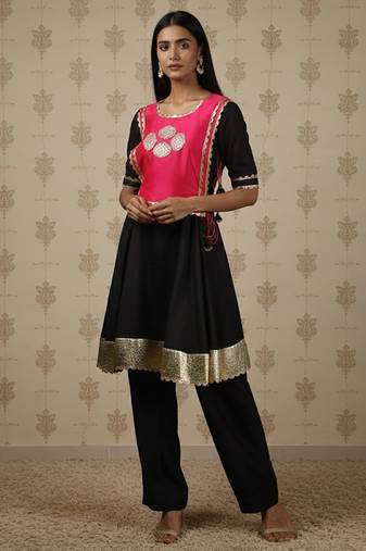 Pink & black vichitra silk palazzo set