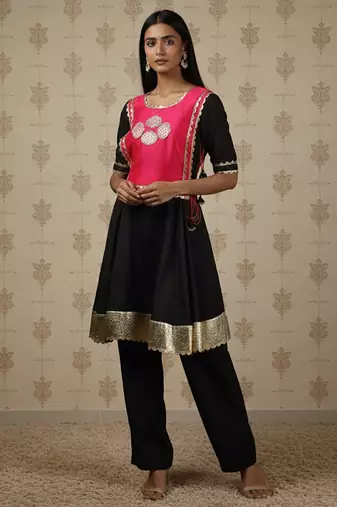 Pink & black vichitra silk palazzo set