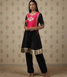 Pink & black vichitra silk palazzo set