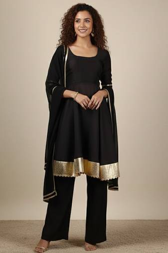 Black vichitra silk kurta palazzo set