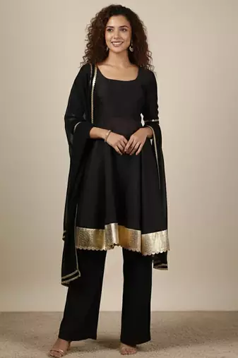 Black vichitra silk kurta palazzo set