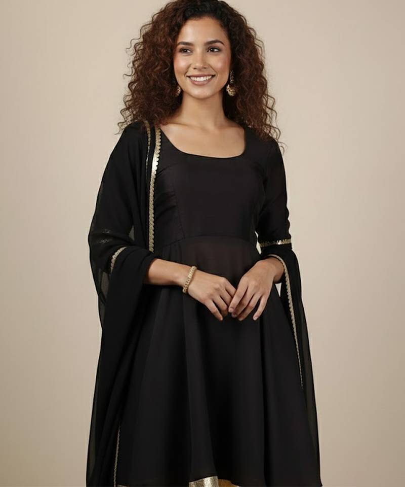 Black vichitra silk kurta palazzo set