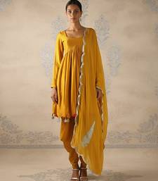 Mustard yellow vichitra silk dhoti set