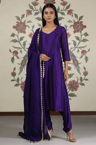 Purple vichitra silk dhoti kurta set