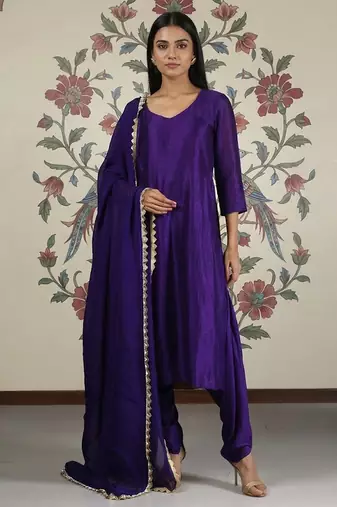 Purple vichitra silk dhoti kurta set