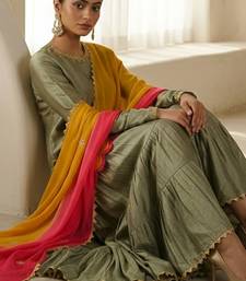 Olive vichitra silk layered palazzo set