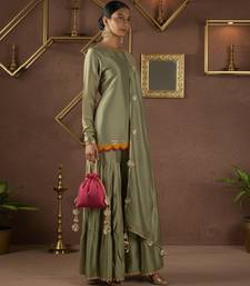 Olive green vichitra silk palazzo set