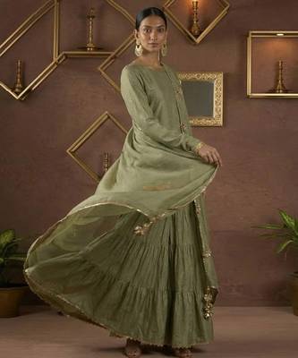 Olive green vichitra silk palazzo set 3