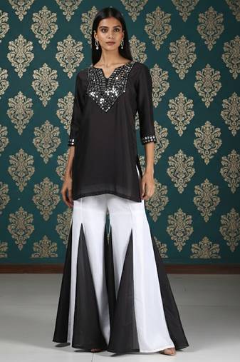 Black vichitra silk mirror work set