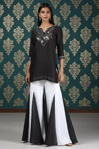 Black vichitra silk mirror work set