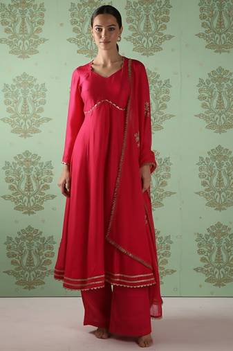 Pink vichitra silk anarkali set