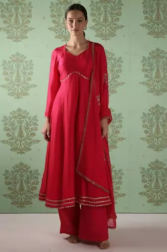 Pink vichitra silk anarkali set