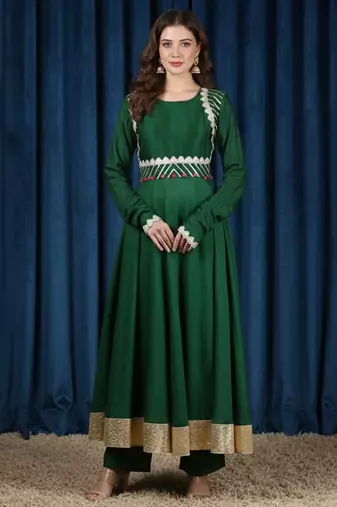 Green vichitra silk anarkali set