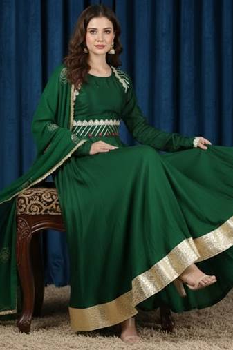 Green vichitra silk anarkali set
