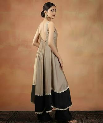 Beige & black vichitra silk anarkali set 2