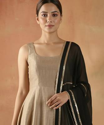 Beige & black vichitra silk anarkali set 3